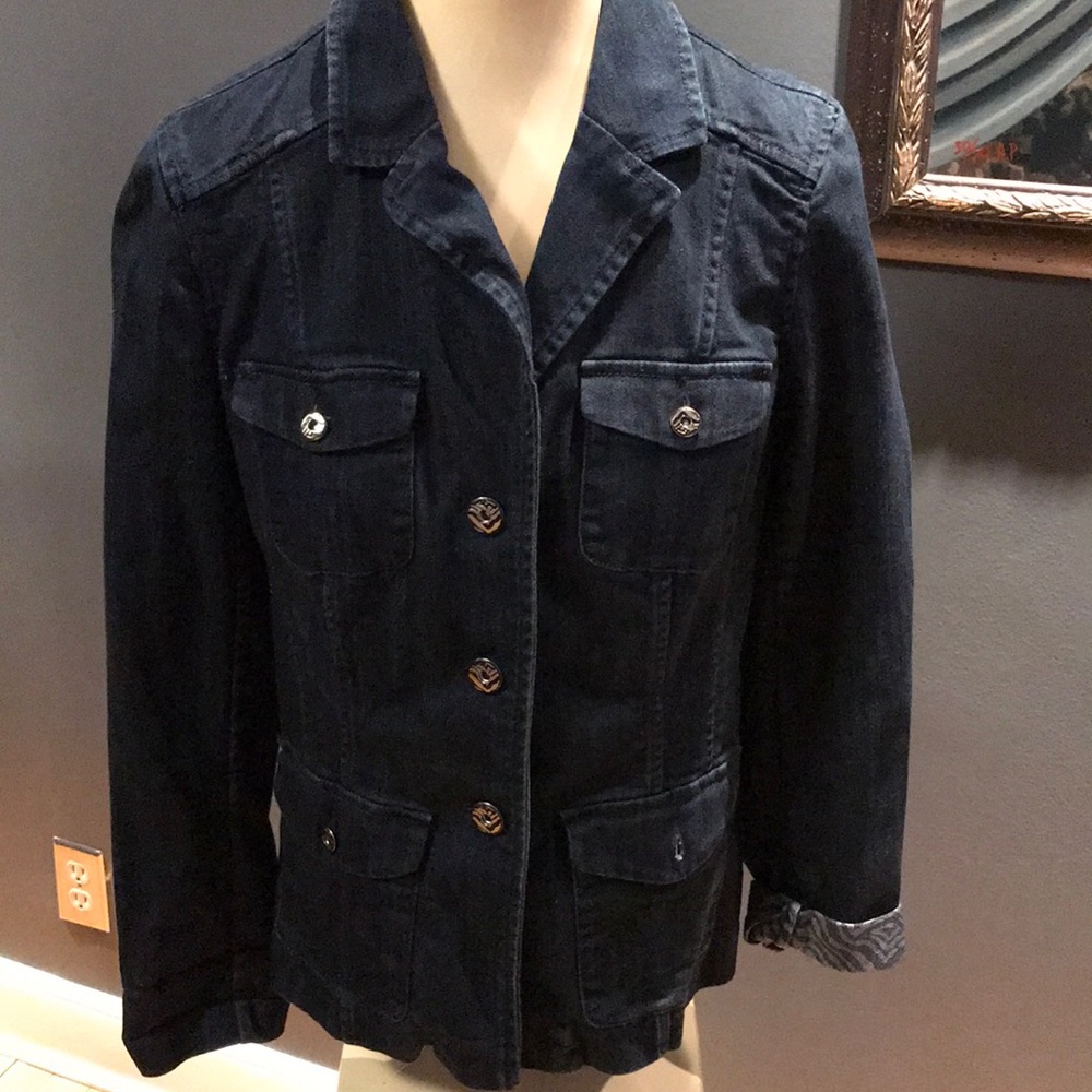 Dana Buchman denim zebra button jacket, size 6